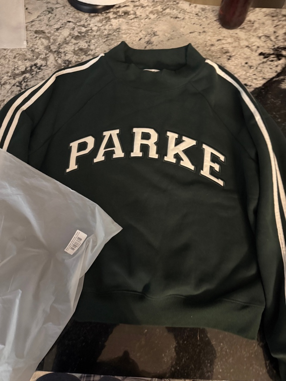 PARKE Dark Green Crewneck Sweatshirt with White Lettering